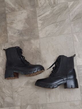 Black Lace-Up Chunky Heel Ankle Boots - Brand Iuv